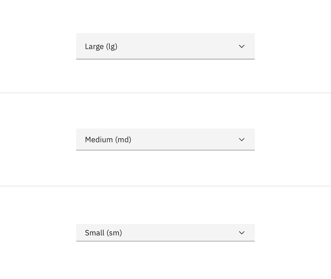 Dropdown sizes in the default style